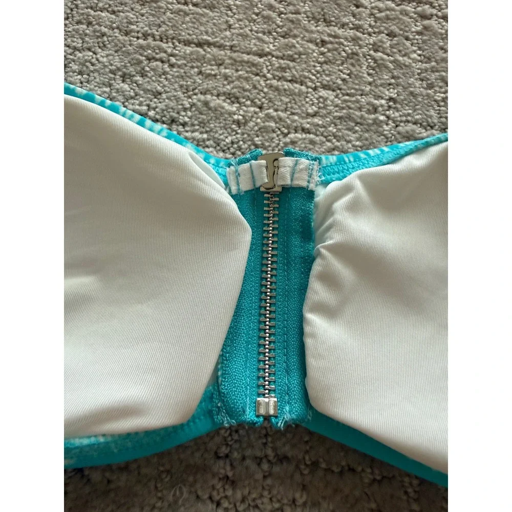 Michael Kors Bandeau Bikini Top Womens M Turquoise NWT Zip Front Tie Dye MM4J474